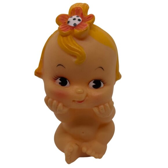 Vintage Rubber Squeaker Kewpie Doll Figurine With Flower Hair Design - Picture 1 of 3